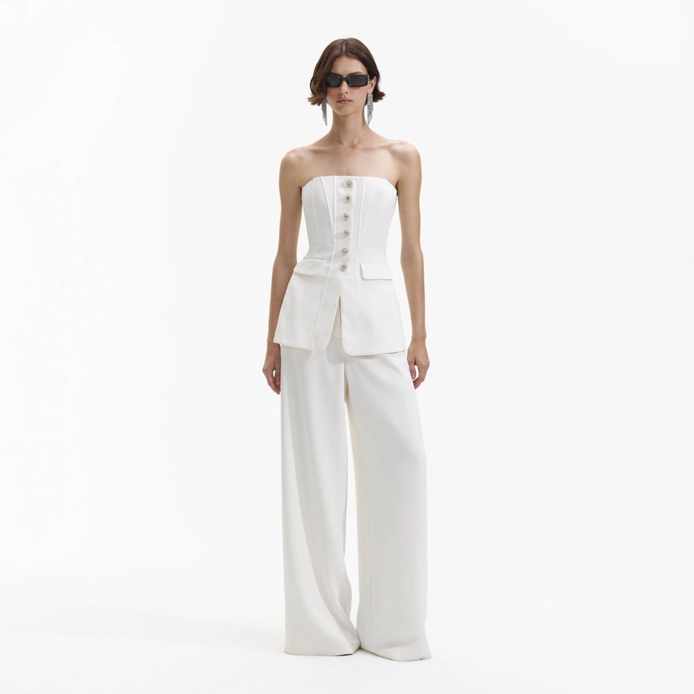 Self-Portrait White Bandeau Crepe Jumpsuit